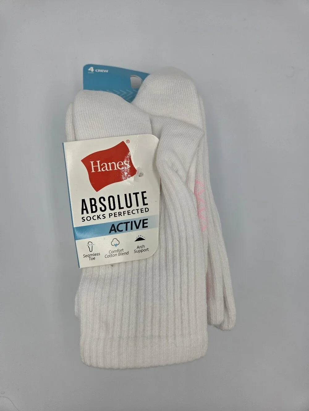 Hanes Womens White Crew Absolute Athletic Socks 4-Pack Shoe Size 5-9 Nwt